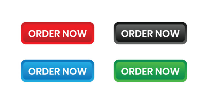 Four order now buttons in different colors On Transparent Background