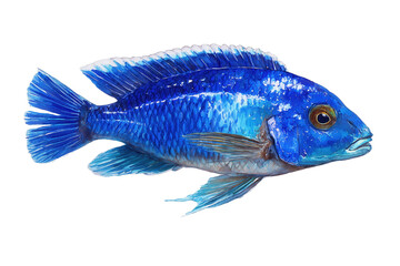 Obraz premium Cobalt Blue Zebra Cichlid Hand Drawn Watercolor