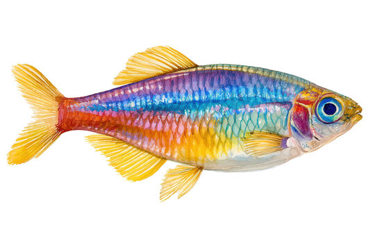 Rainbow Rasbora Hand Drawn Watercolor Aquarium Fish