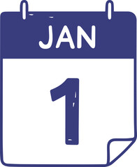 JAN 1 Calendar Page Silhouette Doodle.