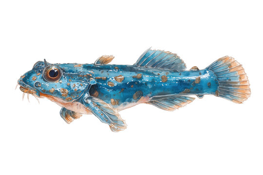 Blue dragonet goby hand drawn watercolor fish