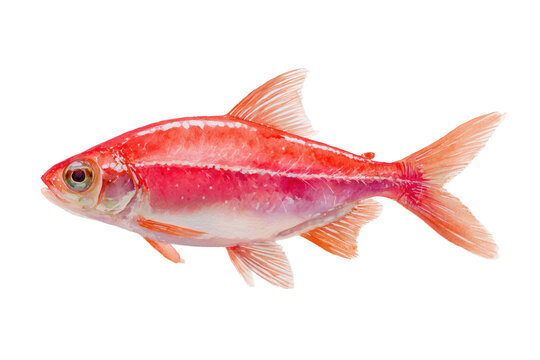 Glofish tetra hand drawn watercolor fish art