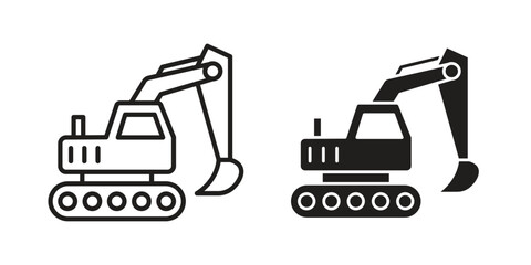 Excavator icons silhouette vector flat illustration design. Stroke line icons
