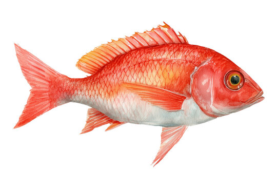 Crimson jobfish hand drawn watercolor fish art