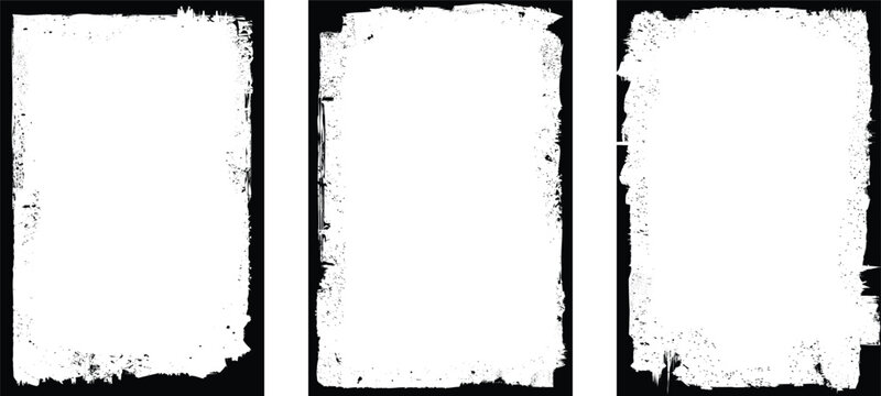 Set of vector border frames with rough edges for poster design. Rectangular frame template collection . distress texture . Grunge tiny frame borders isolated on the background . Rough edges effect . 