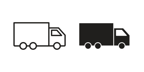 Fast shipping delivery truck icons silhouette vector flat illustration design. Stroke line icons