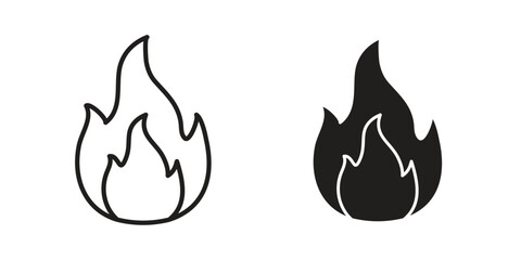 Fire icons silhouette vector flat illustration design. Stroke line icons