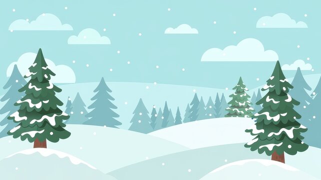 Cozy Winter Holiday Background with Pine Trees and Snow