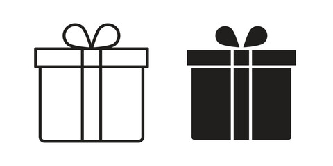 Gift box icons silhouette vector flat illustration design. Stroke line icons