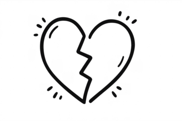 Broken heart doodle drawing representing heartbreak and sadness