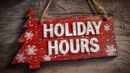 Rustic red happy holiday christmas tree ornament on wood, New Year's concept