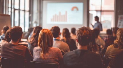 Group of professionals attending a business presentation in conference room, business concept