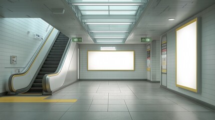 Empty modern subway station escalator