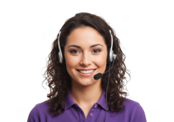Smiling woman wearing headset isolated on transparent background