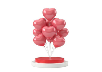 Heart balloons on pedestal isolated on transparent background