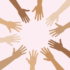 Various hands placed in the shape of a circle vector illustration