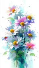 vibrant watercolor bouquet of simple daisies