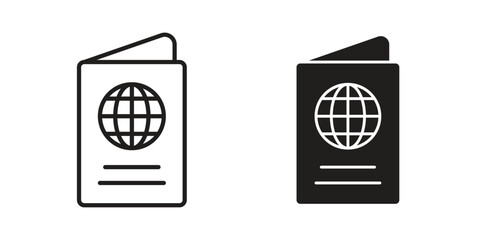 Passport icons silhouette vector flat illustration design. Stroke line icons
