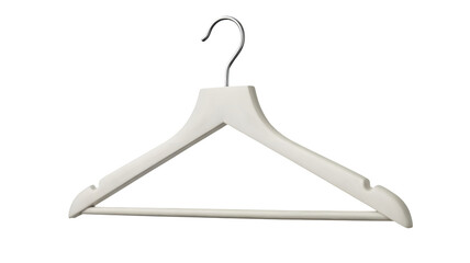 A single white wooden clothes hanger with a metal hook isolated on transparent background