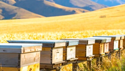 Honeybees in a golden field