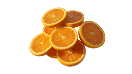A pile of fresh juicy orange slices with vibrant color isolated on transparent background