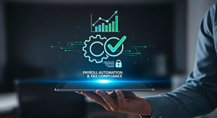 Payroll automation and tax compliance concept in the digital world.