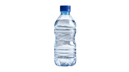 Clear Plastic Water Bottle Mockup with Blue Cap

