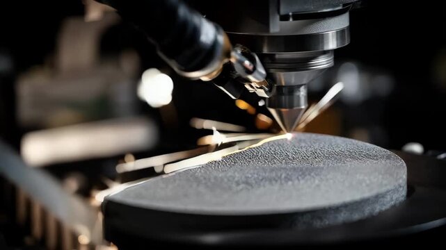 Medium shot of laser equipment performing precision surface refinement on a cast part revealing subtle variations in texture and enhanced durability through innovative finishing.