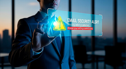 Business person triggering e-mail security alert for the concept of internet security and data protection.