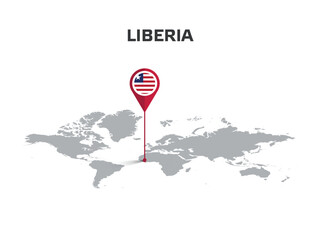 LIBERIA Location Pin on World Map with Flag in Pin's Body