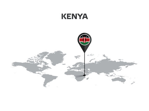 KENYA Location Pin on World Map with Flag in Pin's Body