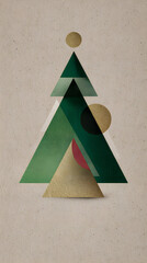 Modern geometric Christmas tree poster on recycled paper texture, minimalist eco concept