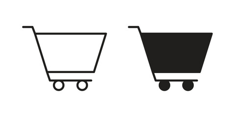Shopping trolley icons silhouette vector flat illustration design. Stroke line icons
