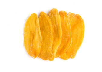slices of dried mango on a white background