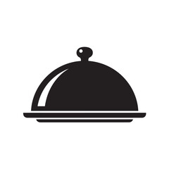 Fototapeta premium Black silhouette cloche icon on a serving plate a minimalist flat vector design for restaurant menus catering apps and fine dining concepts
