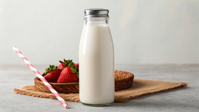 Flavored milk bottle with straw mockup dairy mockup drink mockup label mockup plastic mockup cafe mockup sweet mockup snack mockup branding mockup background image - Powered by Adobe
