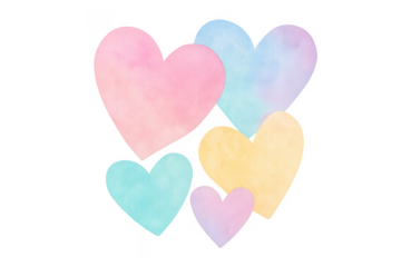 Pastel watercolor hearts for love and romance concept