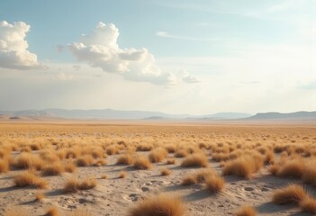 Barren Steppe Terrain Sparse Vegetation Dry Grassland Area Evoking Vast Distance