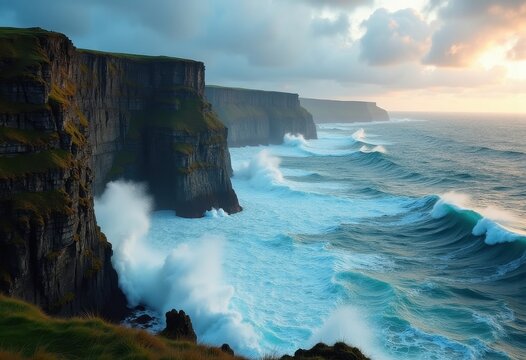 Majestic Coastal Cliffs Dramatically Overlooking Crashing Ocean Waves and Serene Command of the Sea