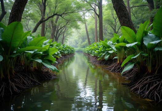 Mysterious Bayou Waterway with Relaxing Current through Enigmatic Marshlands