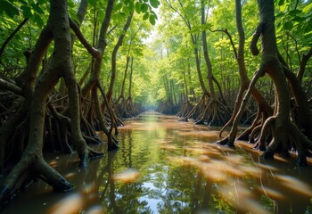 Twisted Root Systems in Mangrove Swamp Jungle Exploration Fascinating Flora and Bark Patterns