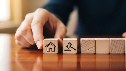 Real Estate Law and Home Ownership: Blocks Depicting House and Gavel for Property Law Legalities