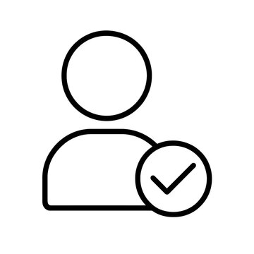 Thin-outline UAT icon showing a user with a checkmark, ideal for acceptance testing workflows, QA dashboards, validation steps, and software release processes.