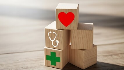 Stacked Health Blocks: Symbolizing Healthcare, Wellbeing, and the Importance of Health Resources and Support