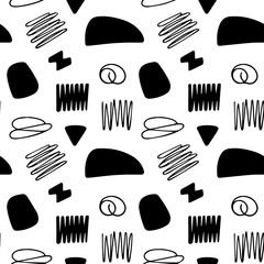 Modern Abstract Scribble Pattern Black and White Geometric Art Seamless Design
