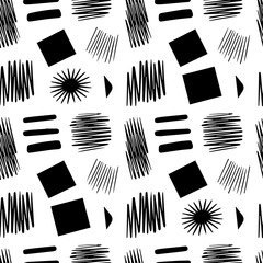 Modern Abstract Scribble Pattern Black and White Geometric Art Seamless Design