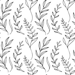 Seamless Botanical Pattern Minimalist Hand Drawn Leaf Background Vector Design