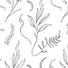 Seamless Botanical Pattern Minimalist Hand Drawn Leaf Background Vector Design