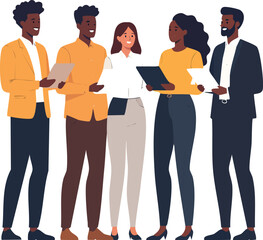 Obraz premium Flat vector illustration of business team collaborating with puzzle pieces for teamwork concept on white background.