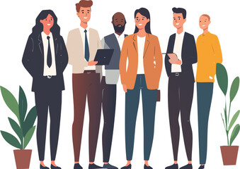 Obraz premium Flat vector illustration of business team collaborating with puzzle pieces for teamwork concept on white background.